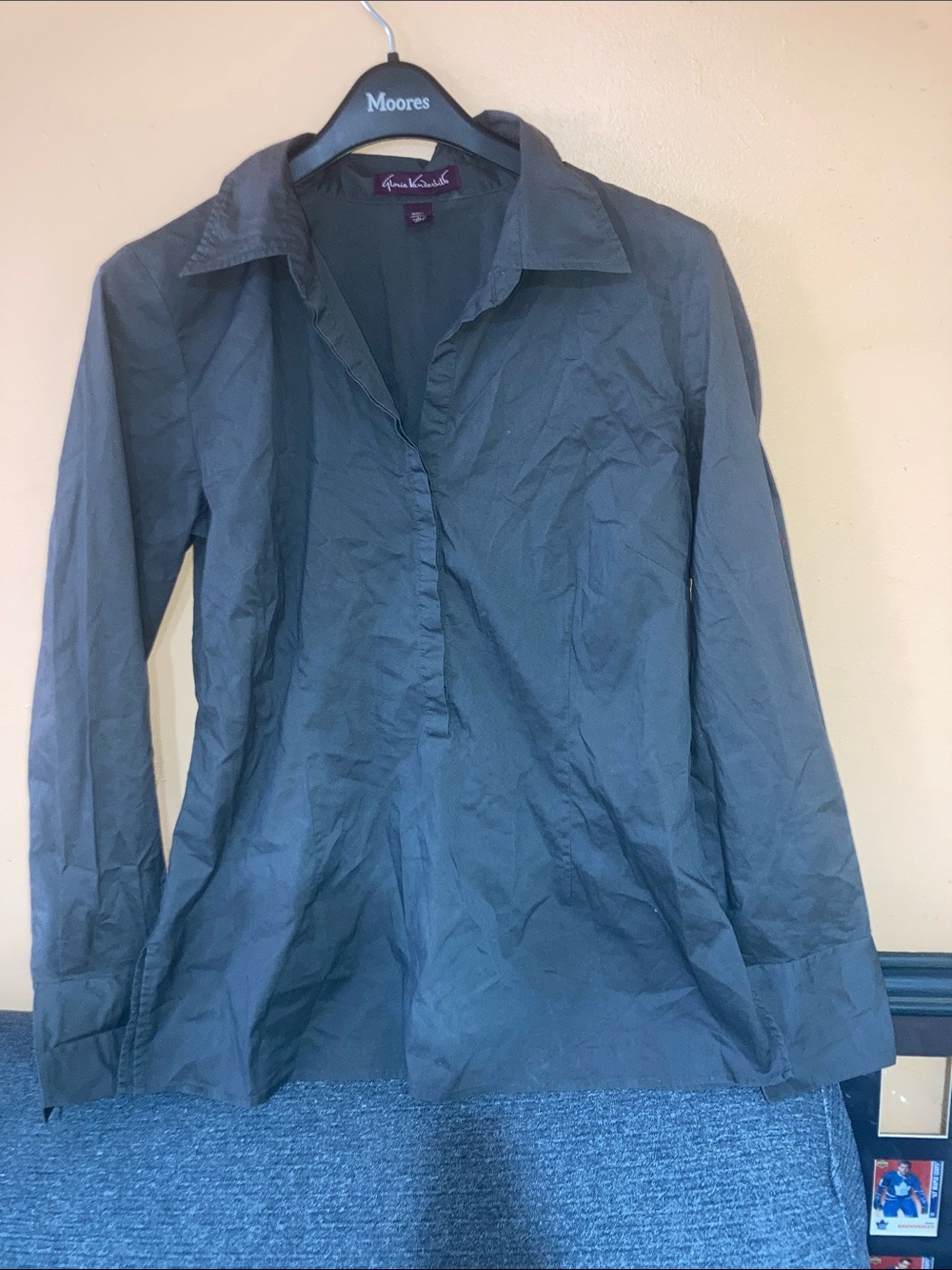 Gloria Vanderbilt Dark Gray Button-Front Shirt Jacket